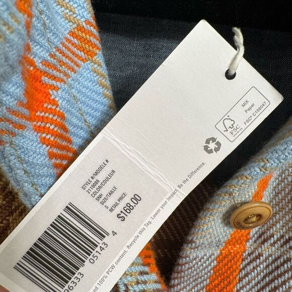 Outerknown Women's Brown Orange Blue Blanket Shirtdress Flannel Small NWT - Picture 4 of 8